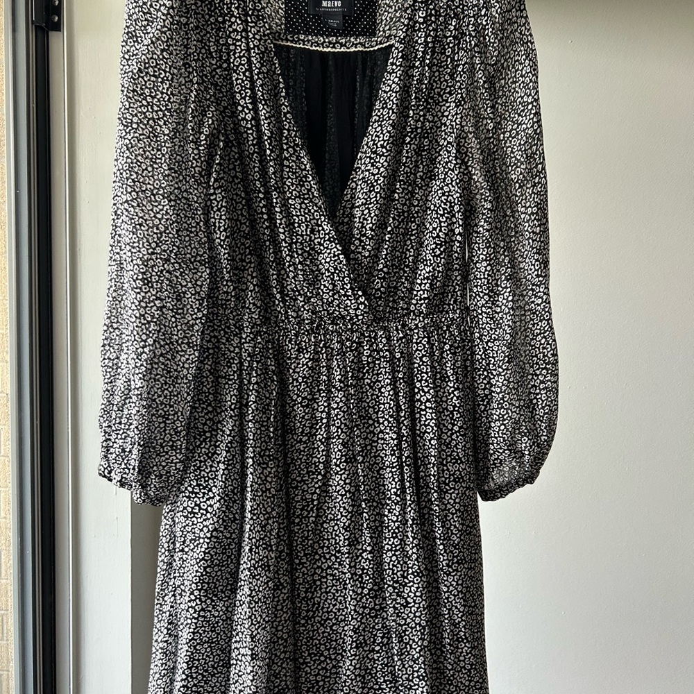 Maeve Black and White Floral Long Sleeve Dress